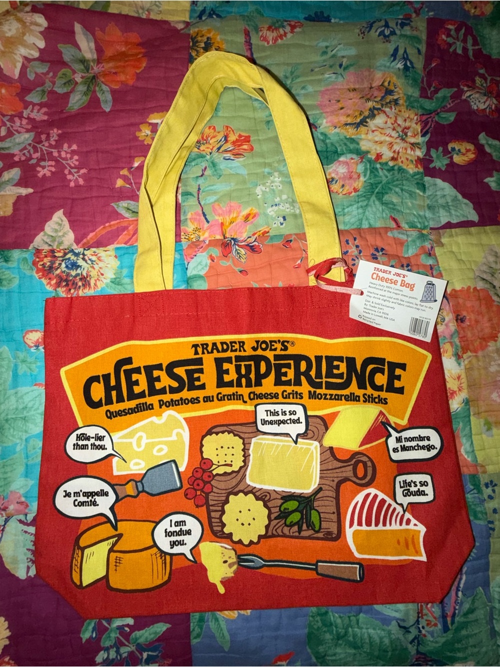 Large NWT Trader Joe’s “Cheese Adventures” Tote Bag - Picture 2 of 5